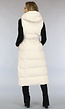 Beige Lange Bodywarmer met Capuchon