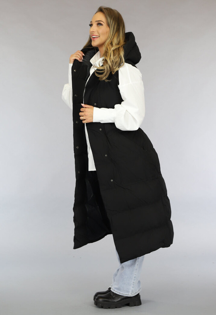 Zwarte Lange Bodywarmermet Ceintuur