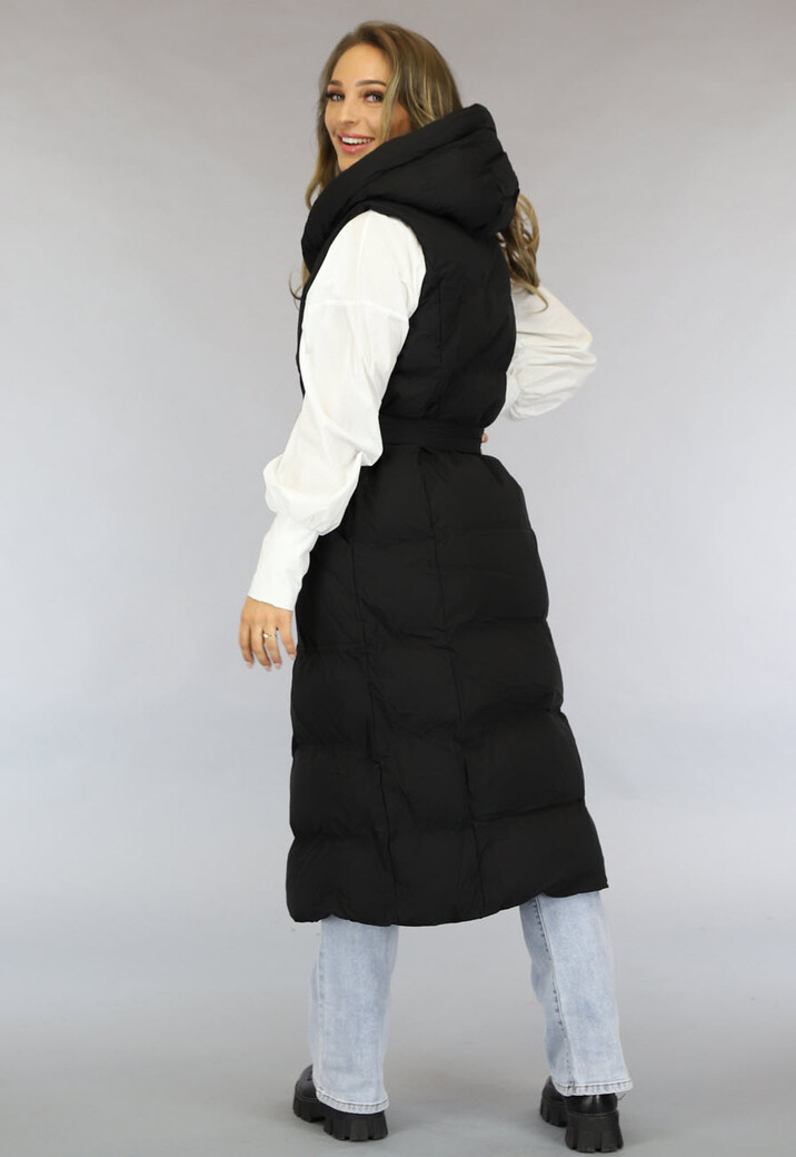 Zwarte Lange Bodywarmermet Ceintuur