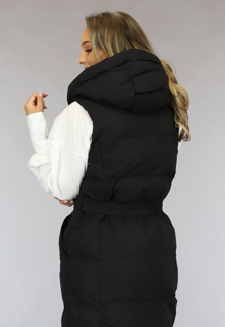 Zwarte Lange Bodywarmermet Ceintuur