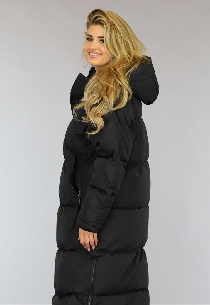 Zwarte Gewatteerde Lange Oversized Winterjas