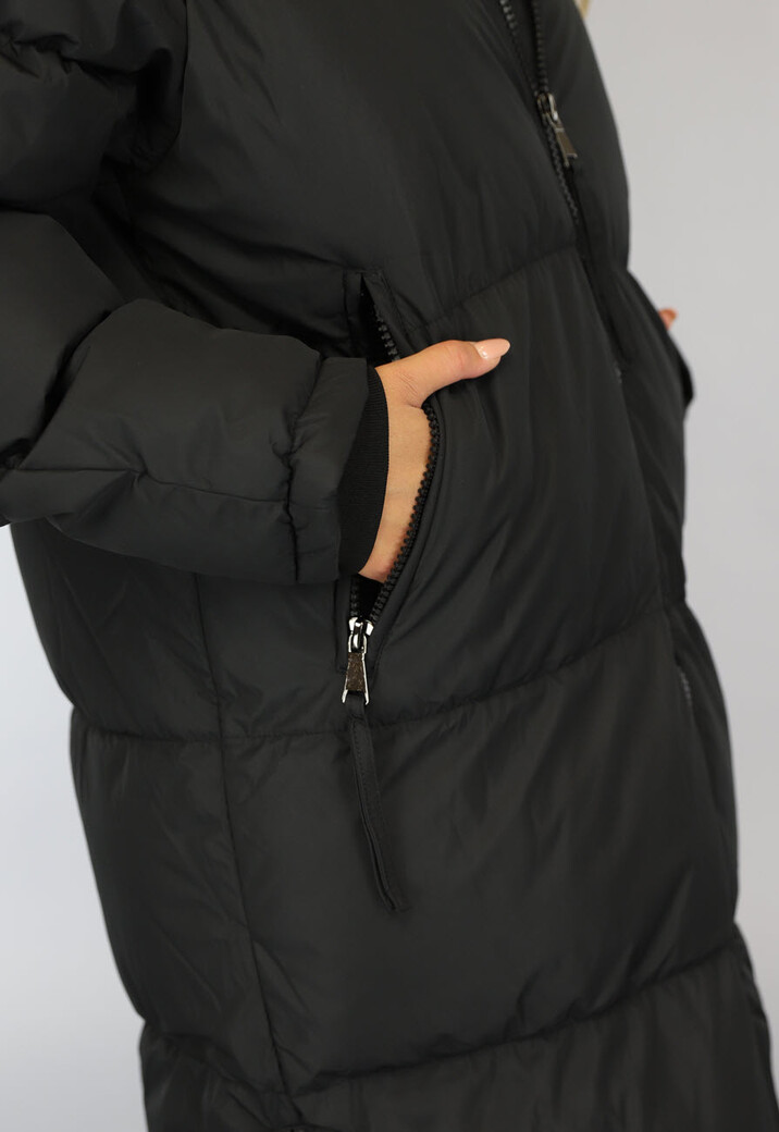 Zwarte Gewatteerde Lange Oversized Winterjas