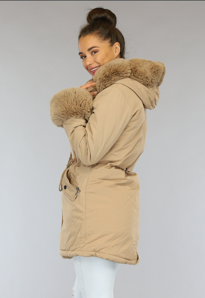 Camel Winterjas met Bont