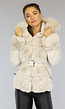 Beige Gewatteerde Winterjas met Bont en Riem