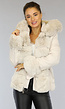 Beige Gewatteerde Winterjas met Bont en Riem
