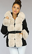 Korte Zwarte Winterjas met Beige Bont