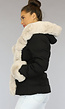 Korte Zwarte Winterjas met Beige Bont
