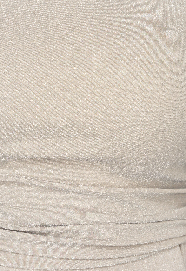 Beige Shimmer Top met Enkele Mouw