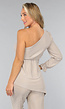 Beige Shimmer Top met Enkele Mouw
