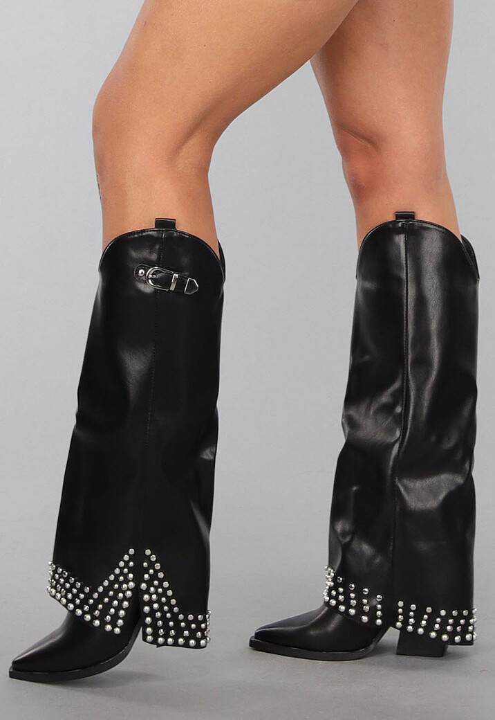 Zwarte Lederlook Laarzen met Studs