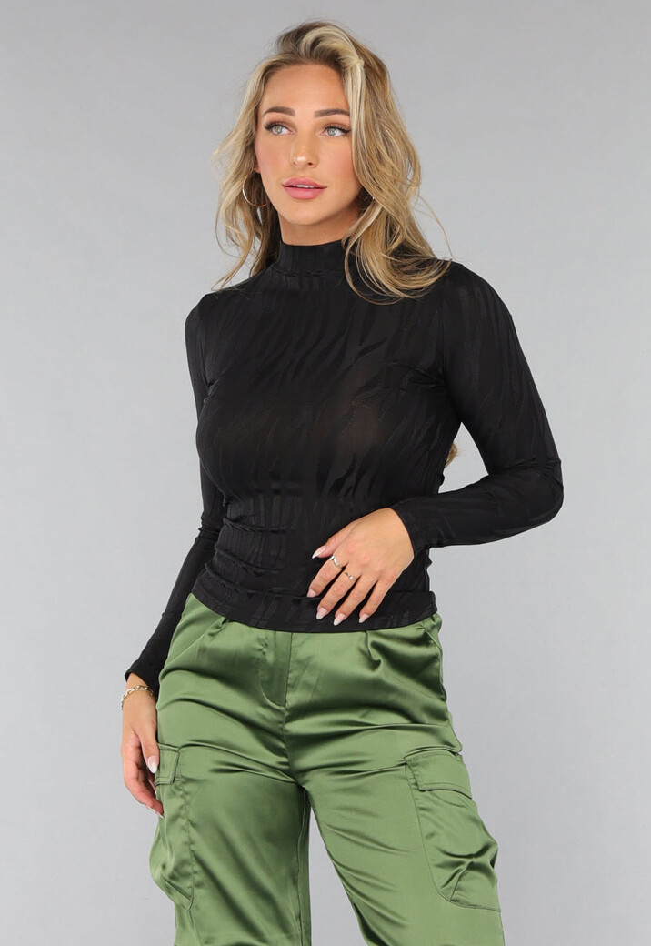 Zwarte Longsleeve Zebra Print Top