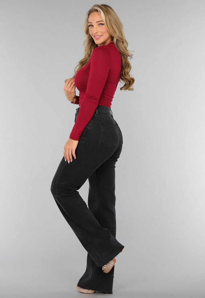 Burgundy Rode Geplooide Longsleeve Top