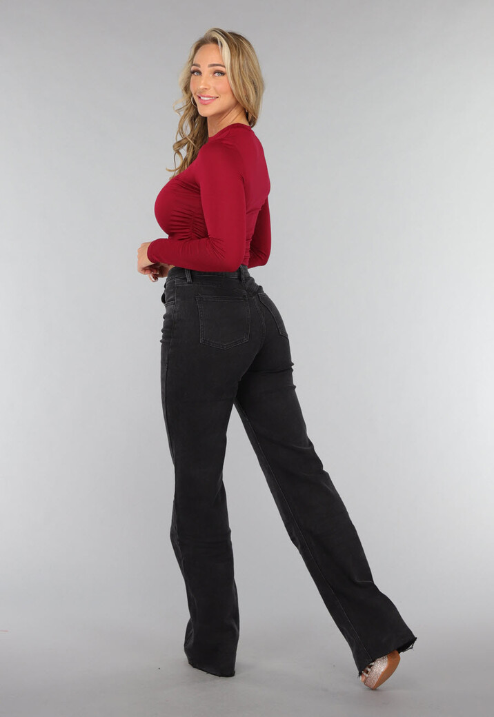 Burgundy Rode Geplooide Longsleeve Top