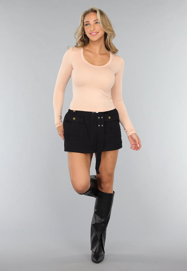 Zalmroze Longsleeve Top met Brede Hals