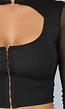 Zwarte Rave Crop Top met Mesh Mouwen en Haaksluiting