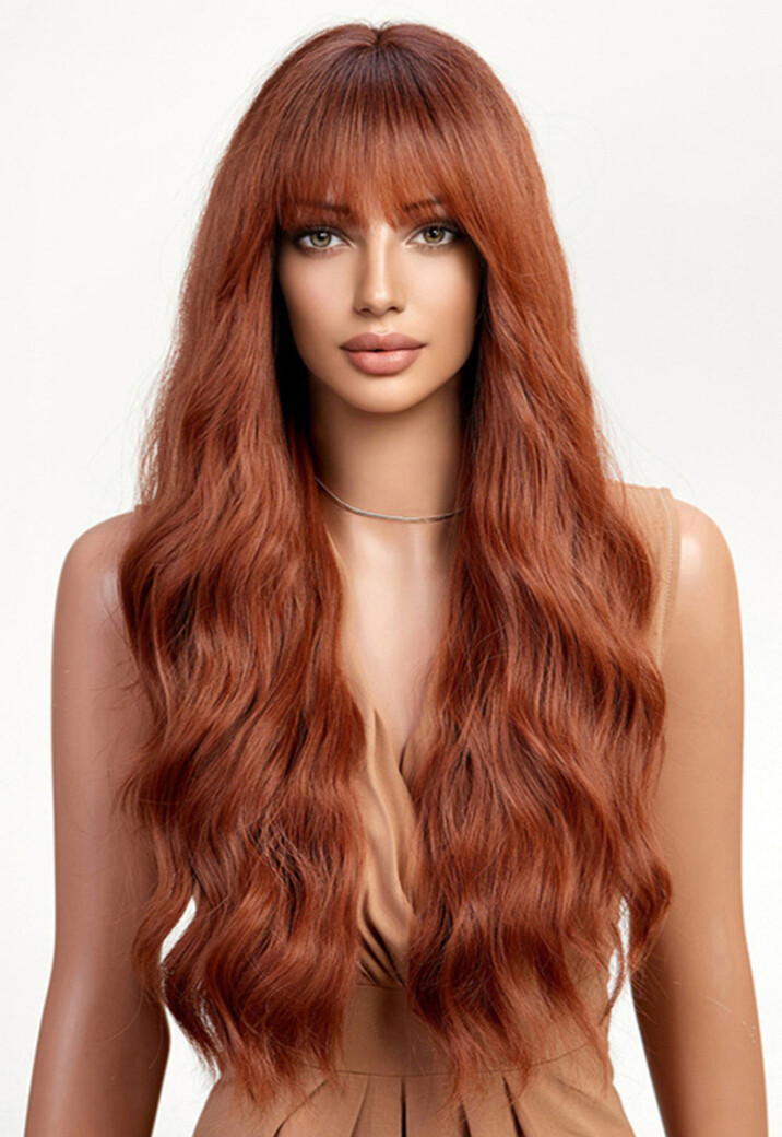 Oranje Golvend Haarstuk met Pony