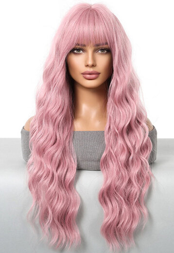 Roze Krullende Pruik met Pony