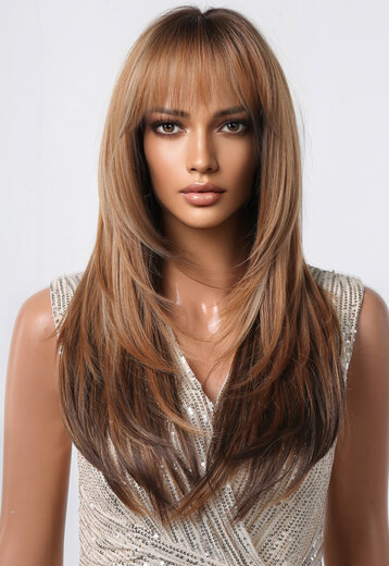 Goudbruine Pruik met Laagjes en Pony