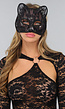 Zwart Katten Masker met Bloemen Kant