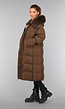 Lange Bruine Gewatteerde Winterjas met Bontkraag