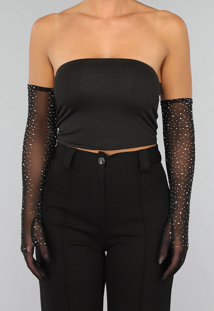 Mesh Handschoenen met Strass Steentjes