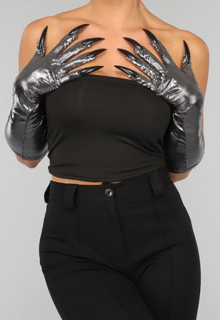 Strass Cat Masker met Zilveren Klauwen Handschoenen