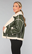 Groene Lederlook Lammy Coat met Gesp Details