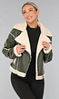 Groene Lederlook Lammy Coat met Gesp Details