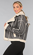 Grijze Lederlook Jas met Teddy Voering