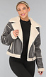Grijze Lederlook Jas met Teddy Voering