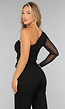 Zwarte One Shoulder Top met Glitters