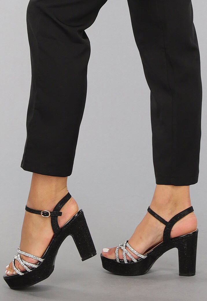Zwarte Glitter Peeptoe Strass Sandaletten