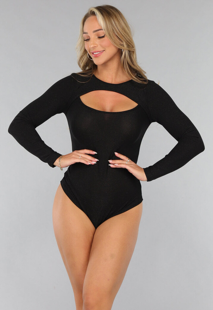 Zwarte Shimmer Cut Out Bodysuit