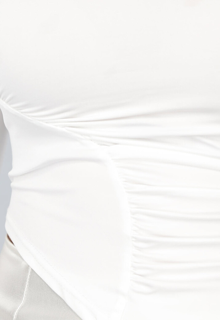 Witte Asymmetrische Top met Trompetmouwen
