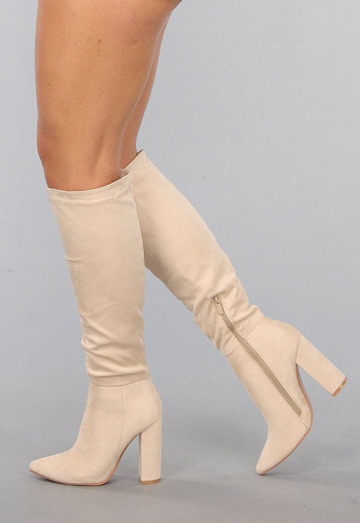 Beige Suèdelook Laarzen met Hak