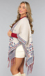 Beige Print Cardigan met Franjes