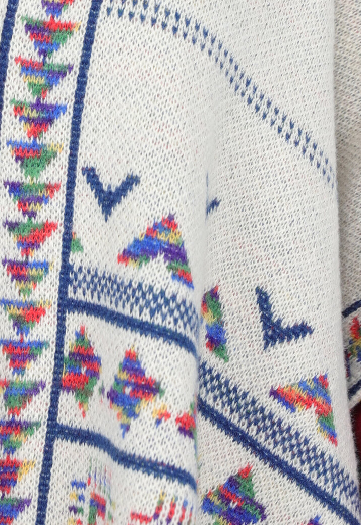 Beige Print Cardigan met Franjes