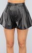 Zwarte Lederlook Wijde Geplooide Short