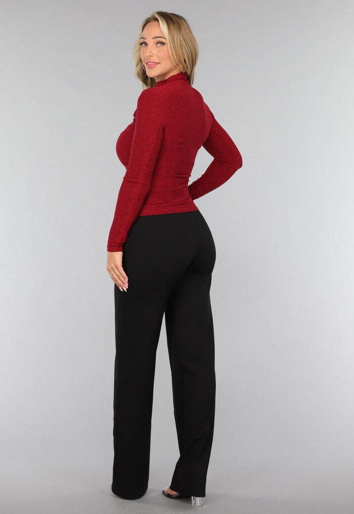 Rode Schitterende Geplooide Top