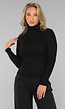 Longsleeve Ribstof Top met Col in Zwart