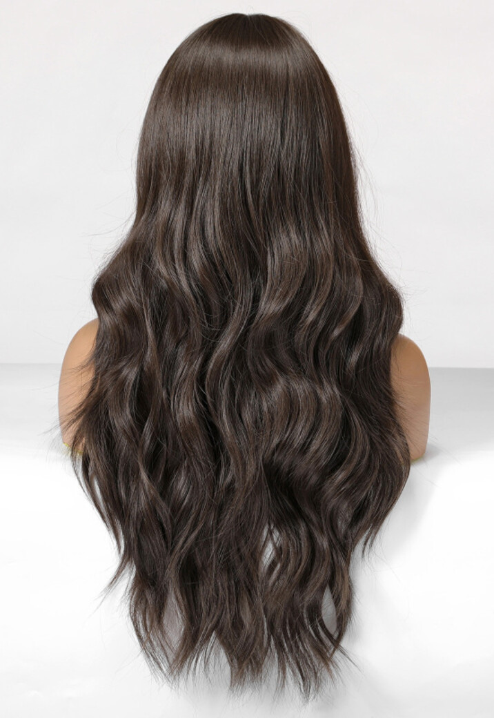 Donkerbruine Golvend Haarstuk met Pony