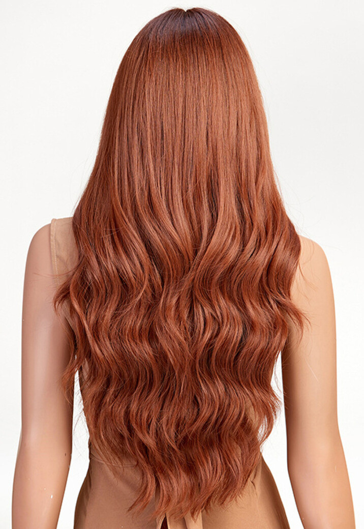 Oranje Golvend Haarstuk met Pony