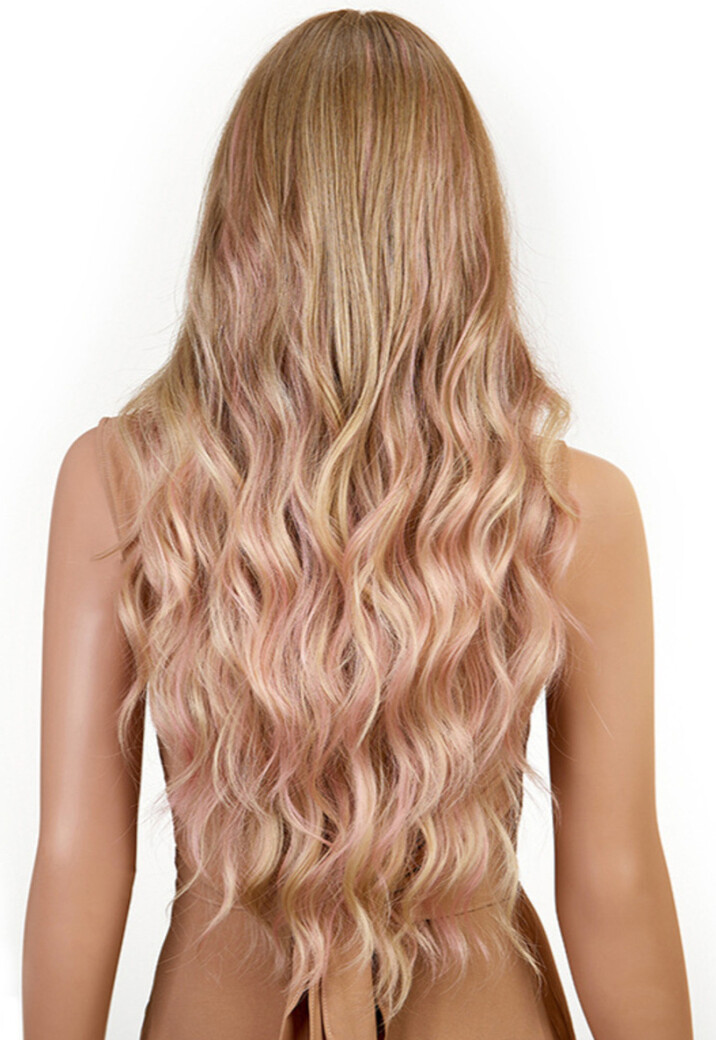 Donkerblonde Pruik met Roze Highlights