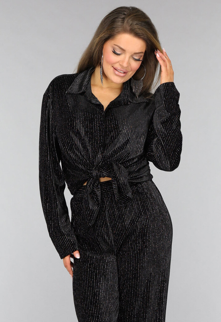 Zwarte Velvet Glitter Two Piece met Wide Leg Broek