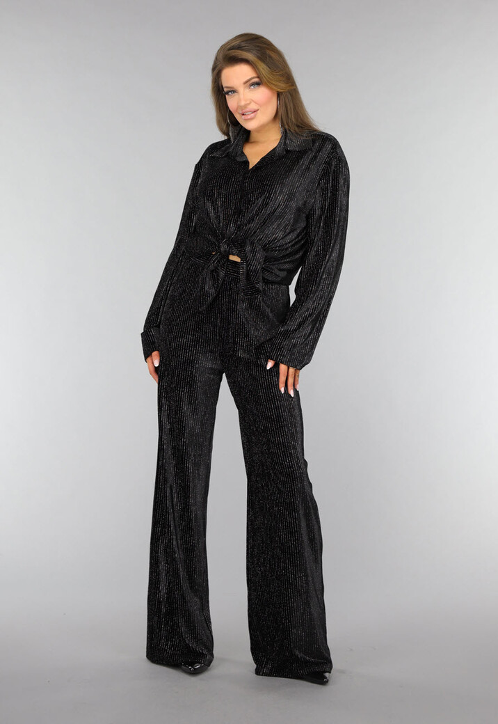 Zwarte Velvet Glitter Two Piece met Wide Leg Broek