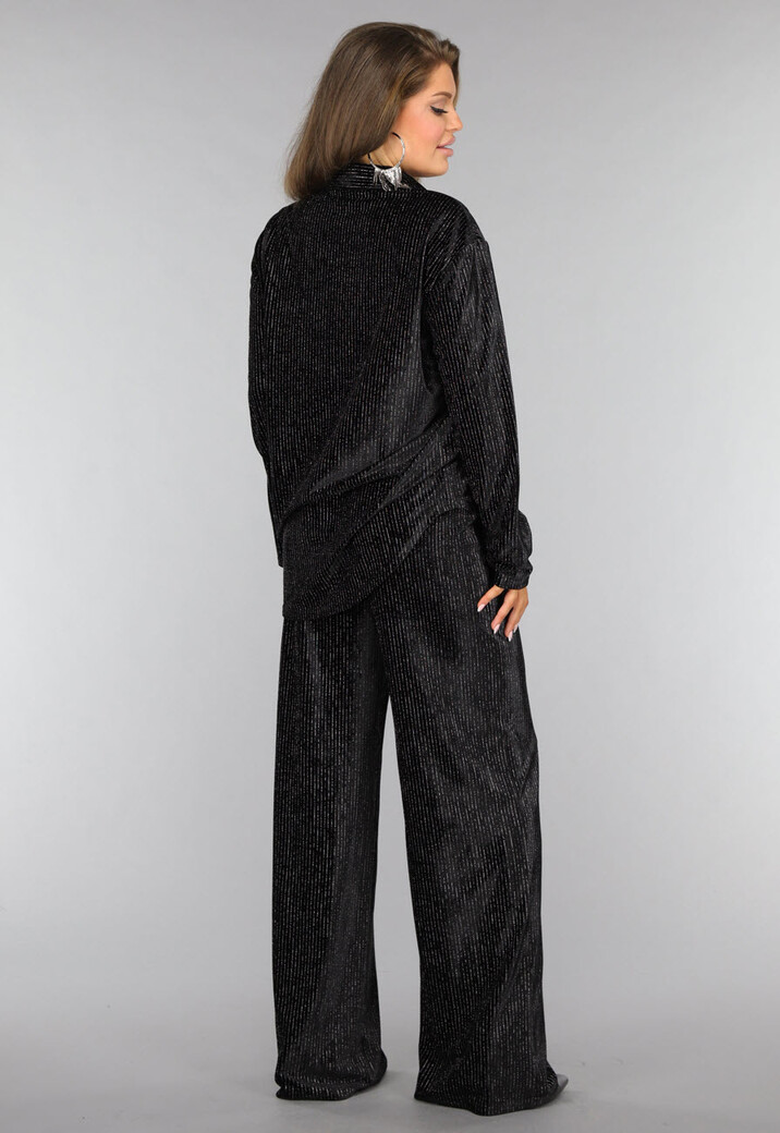 Zwarte Velvet Glitter Two Piece met Wide Leg Broek