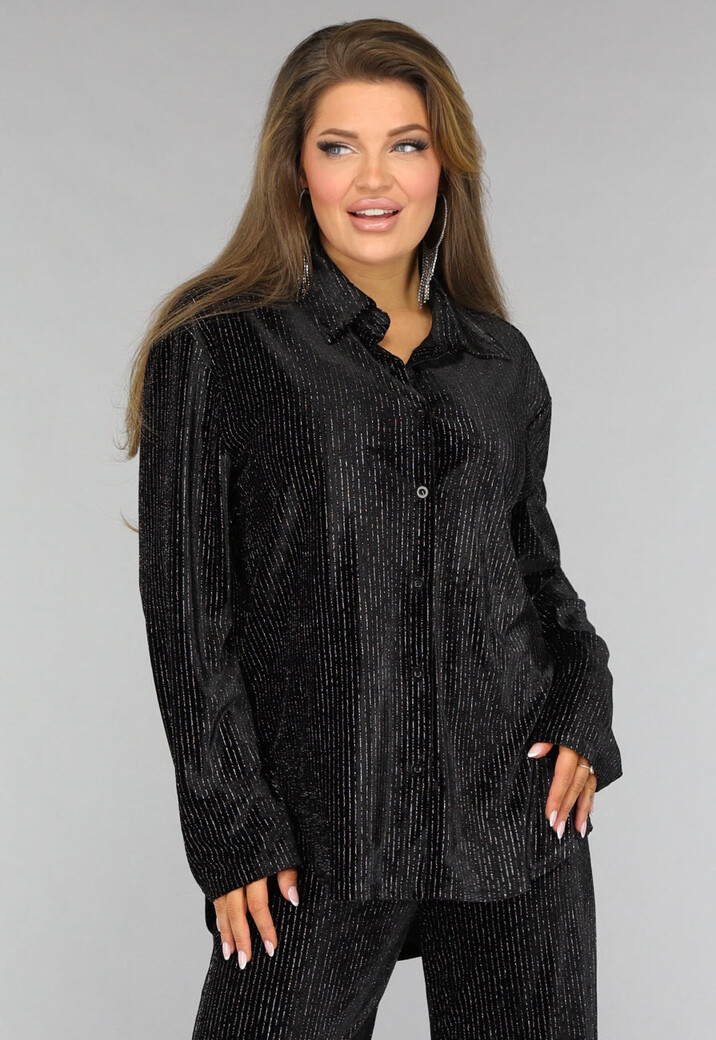 Zwarte Velvet Glitter Two Piece met Wide Leg Broek