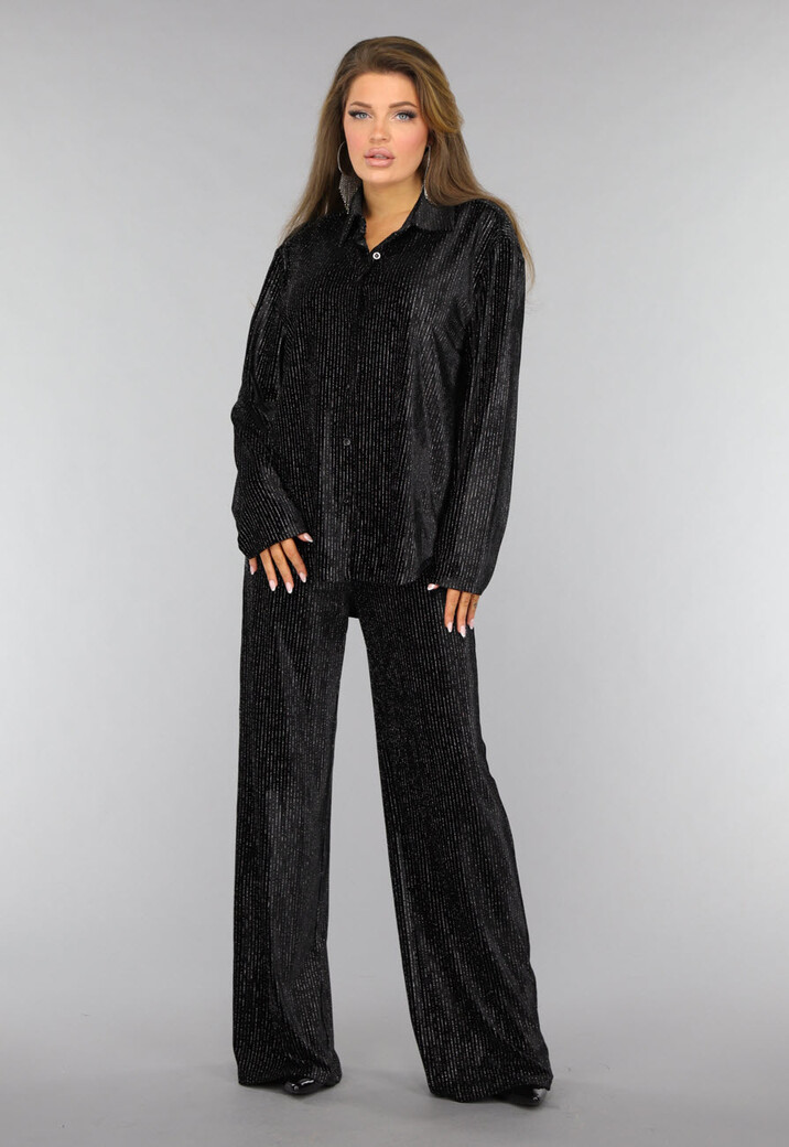 Zwarte Velvet Glitter Two Piece met Wide Leg Broek