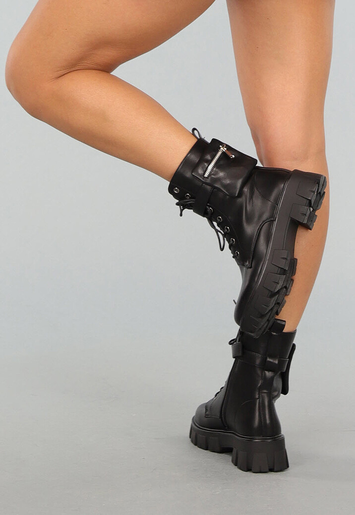 Zwarte Lederlook Biker Boots met Tasje