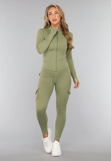 Groene Longsleeve Fitness Set met Zakken